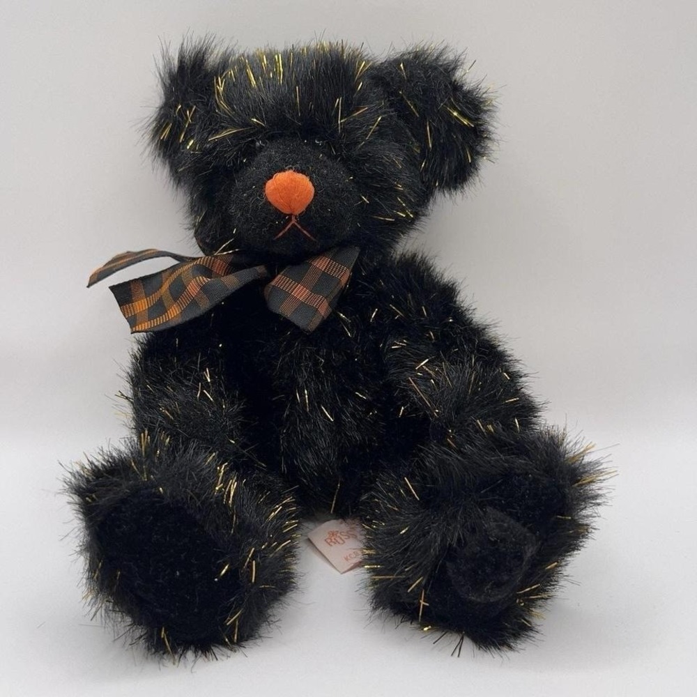 Russ Berrie Sparky Plush Teddy Bear Small Black Tinsel Excellent Halloween Decor